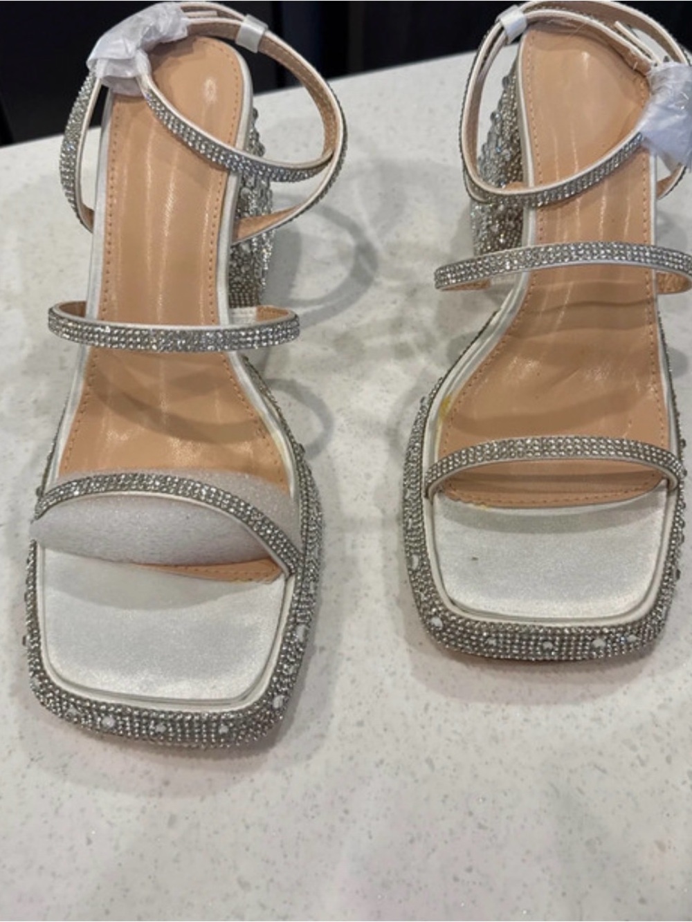 Women's Silver Rhinestone Ankle-Strap Heels
